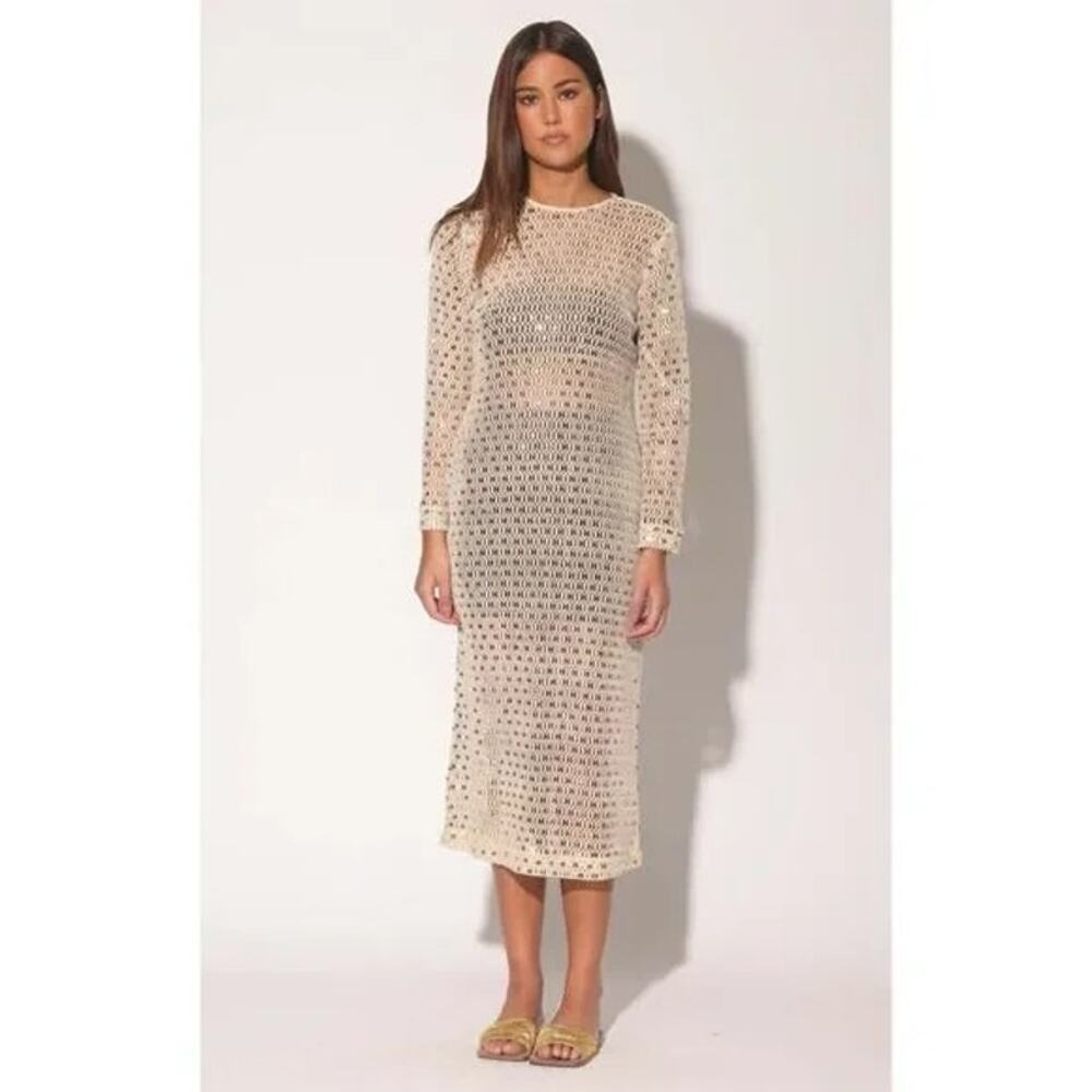 NWT Walter Baker 'Coco' Crochet Sequined Long Sleeve Dress in BROWN Size S, M, L